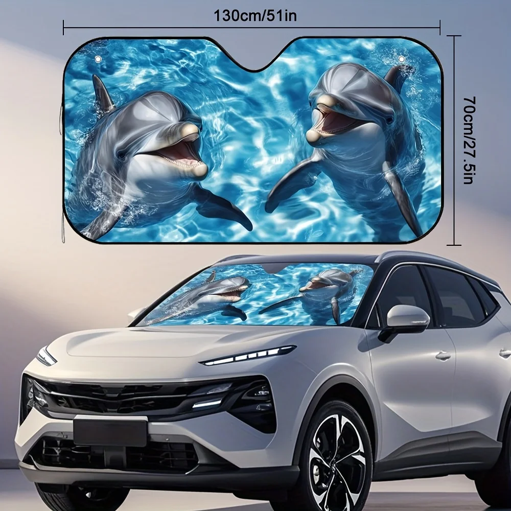 1pc Dolphin Trio Car Sun Visor - Fit Heat Shield Glare Reducer with Cute Dolphin Design, Aerodynamic Curved Windshield