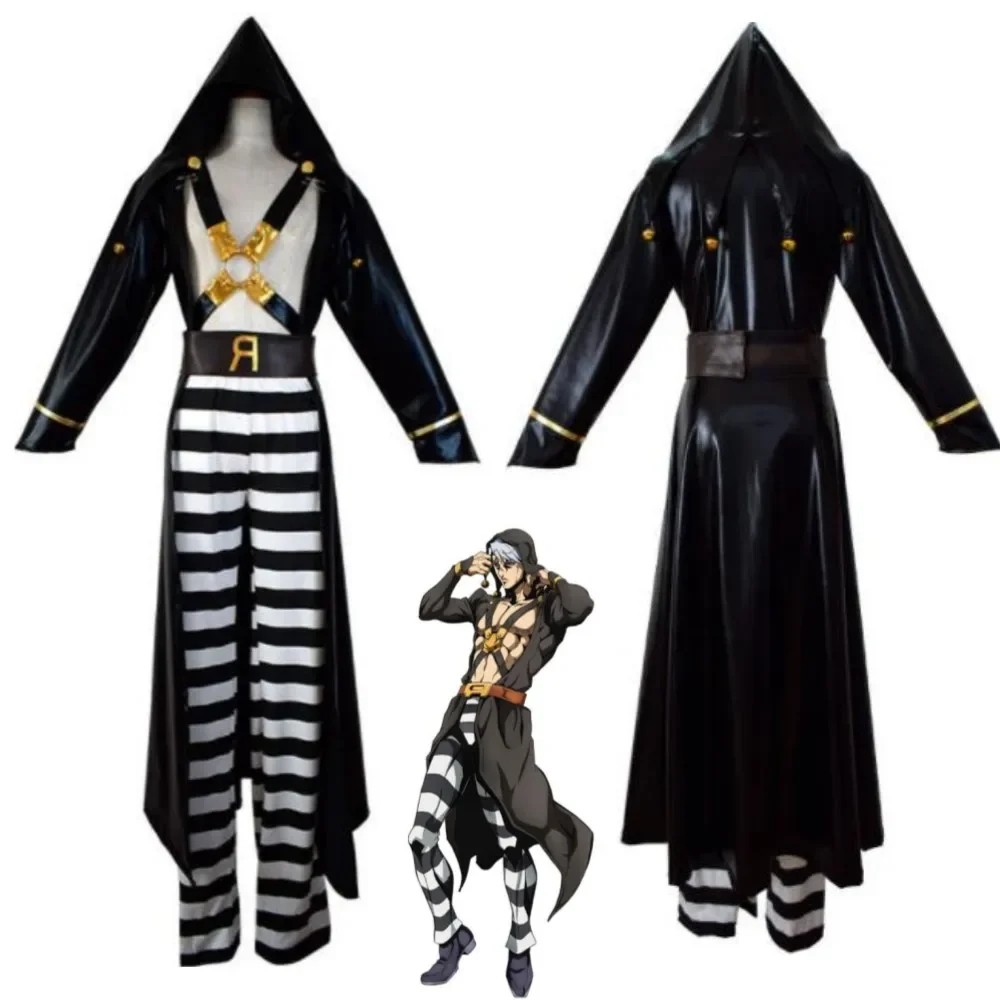 Anime JoJo's Bizarre Adventure Golden Wind Risotto Nero Cosplay Costume  Black PU Uniform Man Woman Halloween Carnival Suit