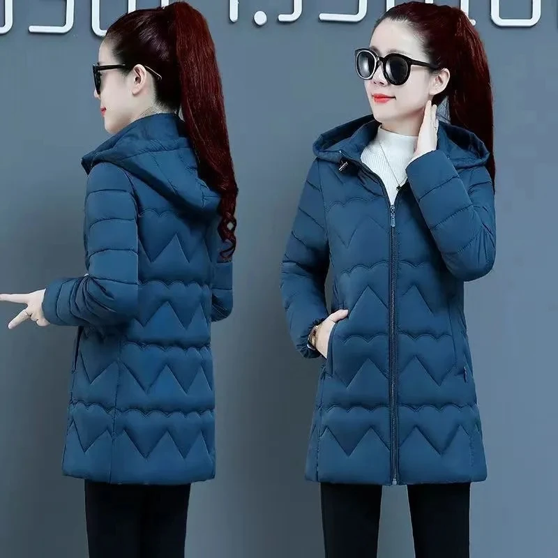 Women's Thin Down Cotton-Padded Jacket, Elegant Overcoat, Loose Warm, Detachable Hooded, Long Coat, 6XL, Autumn, Winter, 2023