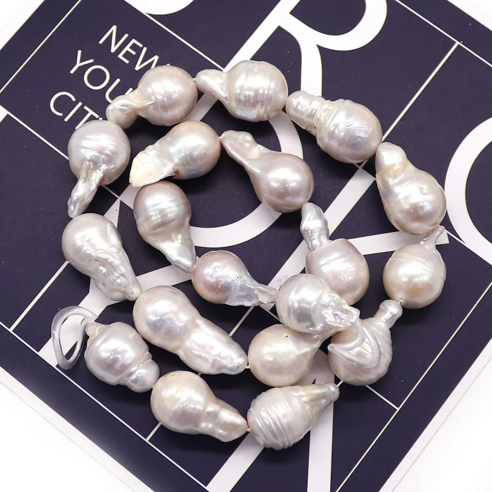 Threaded Irregular Natural Freshwater Large White Pearls Straight Holes Beading Materials DIY Charming Unique Necklace Accessory