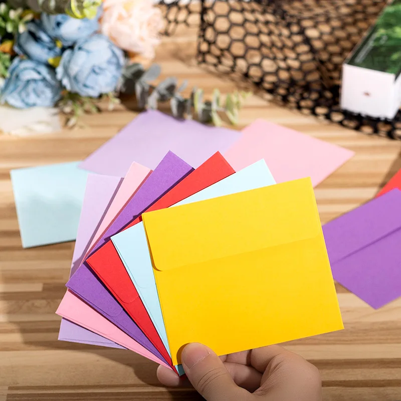 50/100pcs Colorful Square Mini Envelopes 10x10cm Blank Card Holder for Party Invitations Birthday Wedding Gift Membership Cards