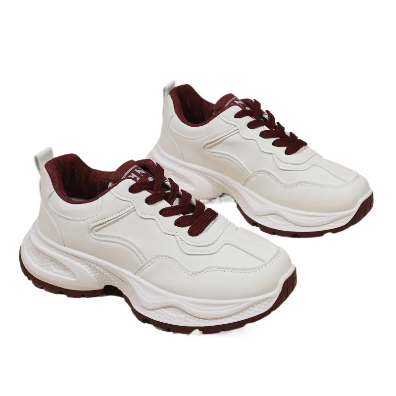 

2026 New Heightened Round Toe Lightweight Lace-up Casual Sports Shoes Fashionable Comfortable Thick-soled Dad Shoes for Women