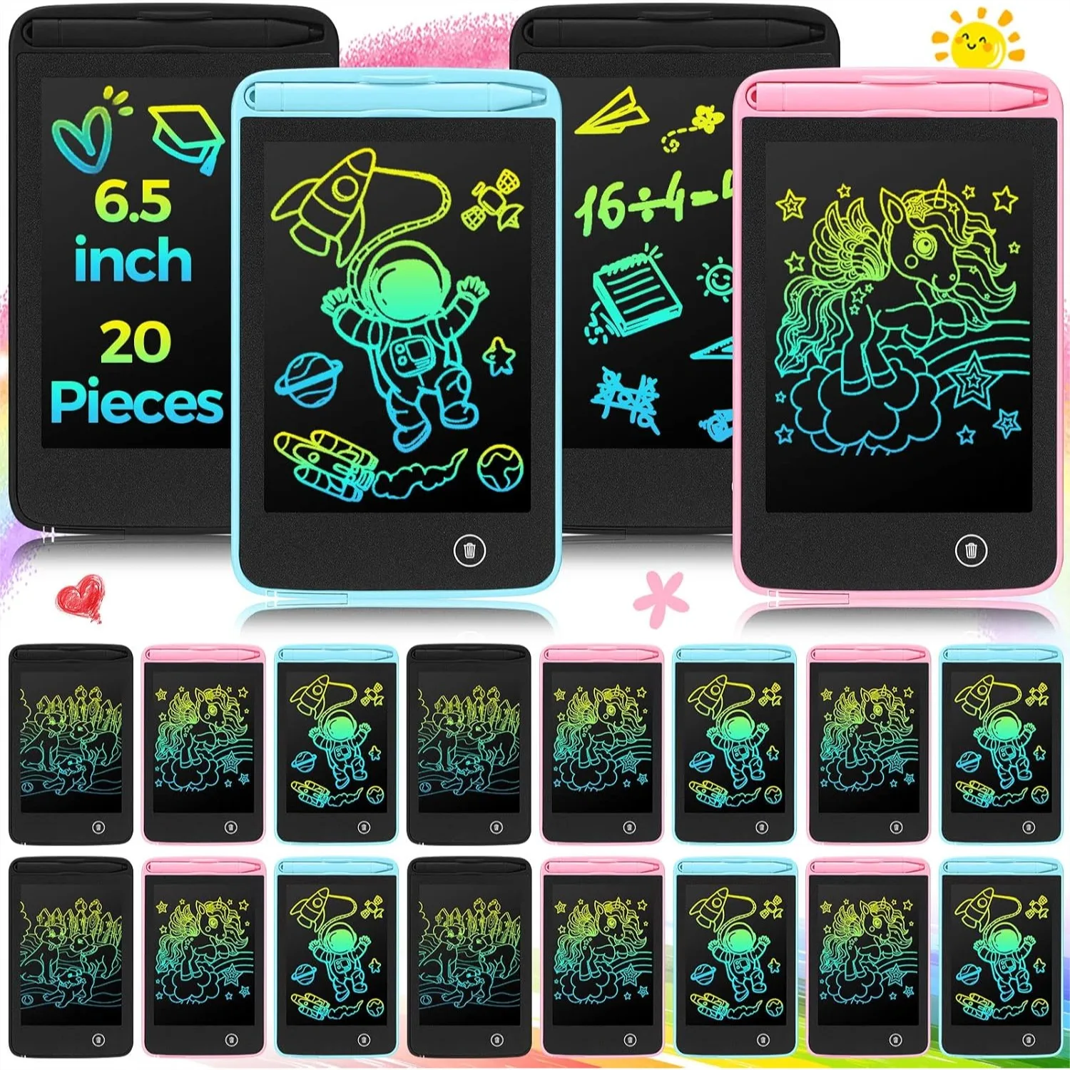 

20 Pcs LCD Writing Tablet for Kids 6.5 Inch Colorful Doodle Board with Erasable Drawing Pad for Travel and Classroom