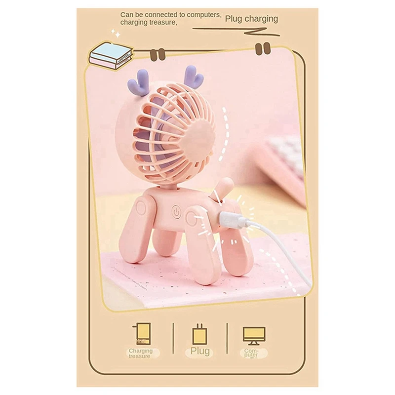 Ventilador pequeño de mesa para adultos y niños, miniventilador de escritorio de pie estable, ideal para viajes al aire libre, color rosa