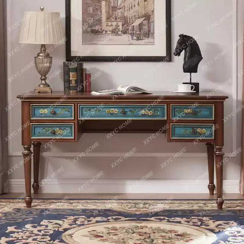 

L solid wood desk office writing desk computer home retro painted whole