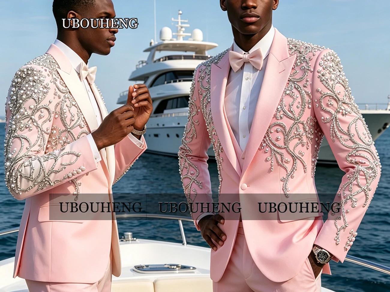Men Diamond Beaded Suit For Wedding Single Breasted Prom Blazer Customized 3 Piece Sets Groom Engagement Tuxedo Terno Masculinos