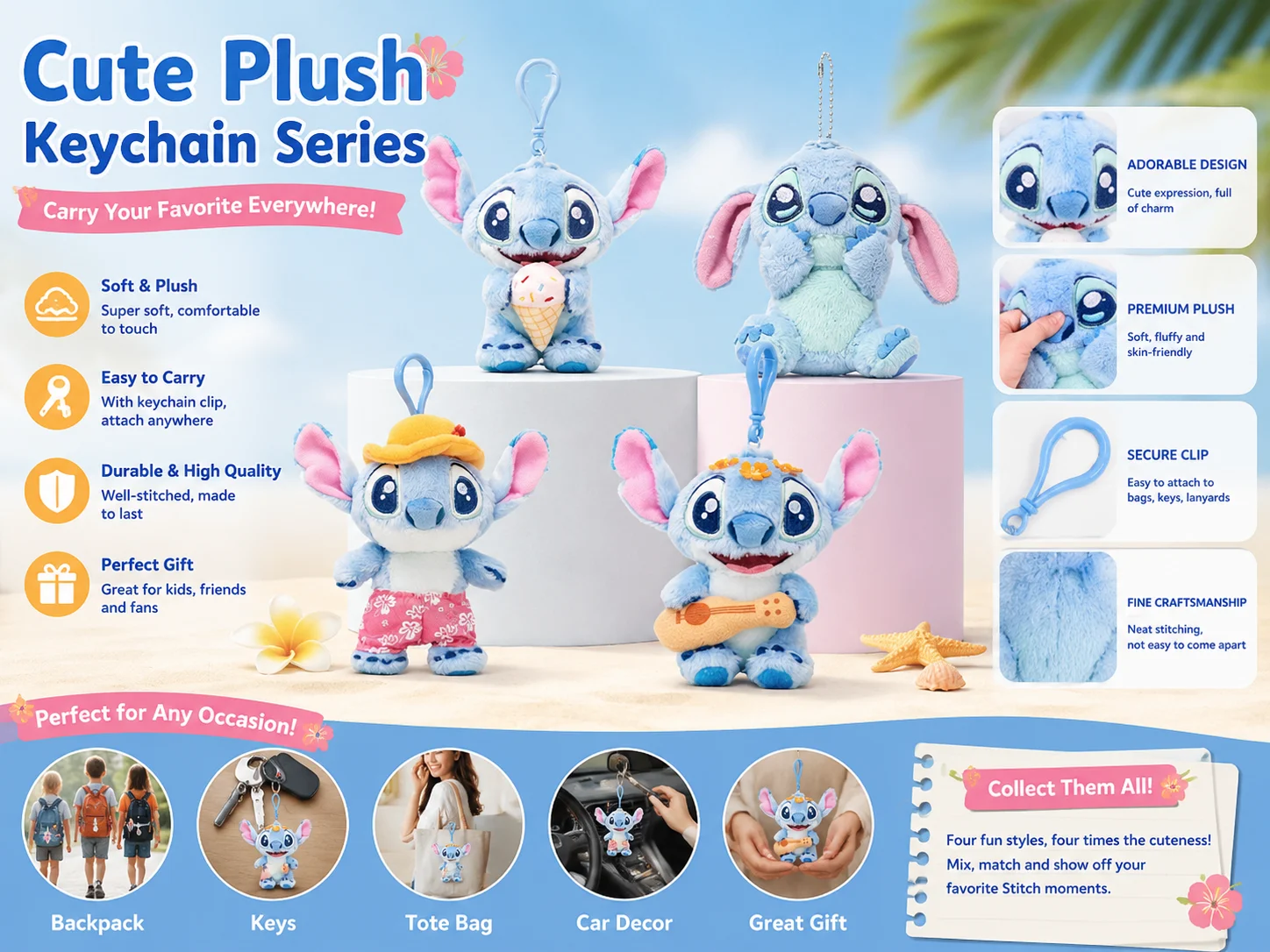 

6PCS Lovely Stitch Couple Keychains Creative Small Accessories OPP Packed