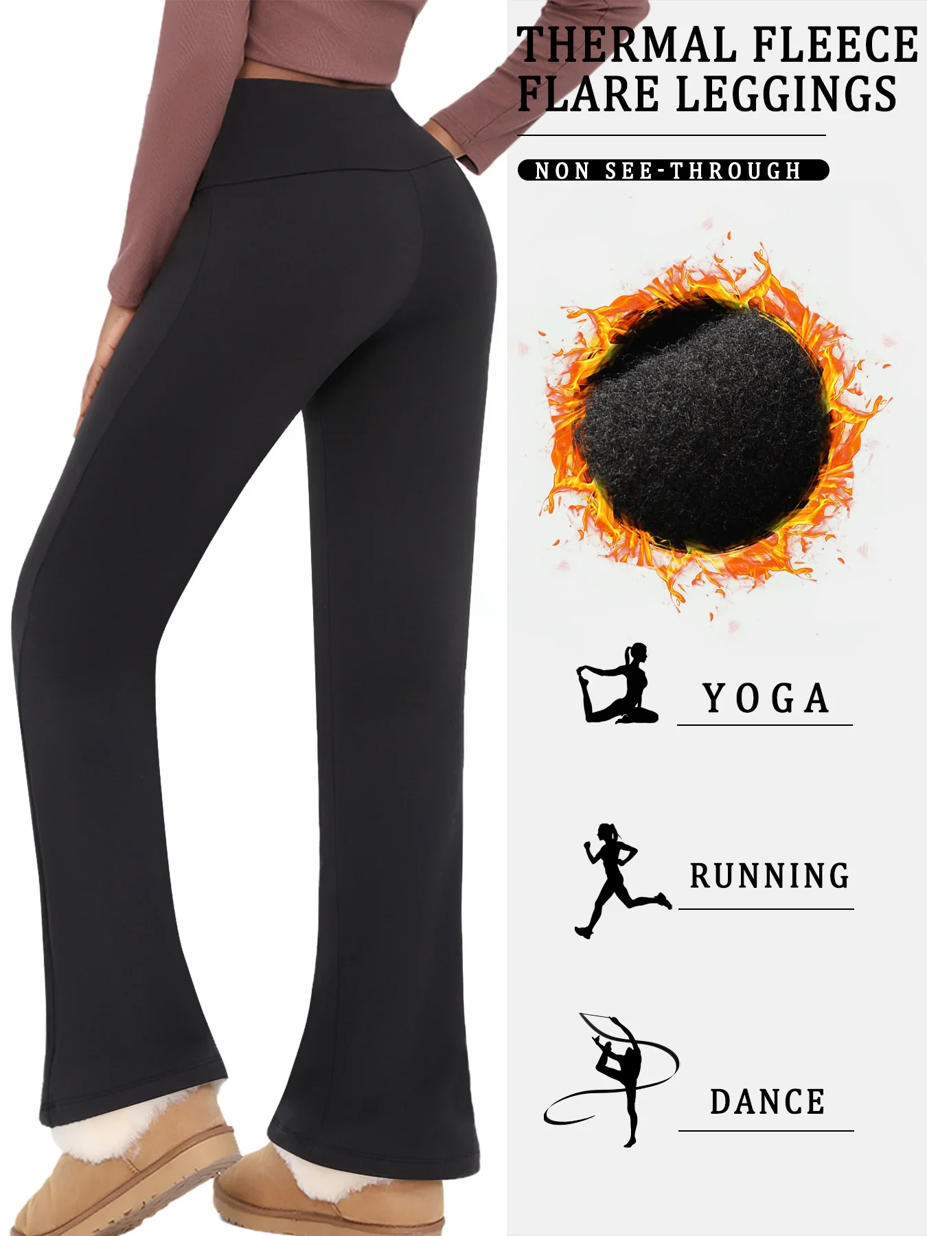 2 PACK High Waisted Fleece Flare Leggings for Women - Super Soft Bootcut Pants with Tummy Control, Perfect for Yoga Practice