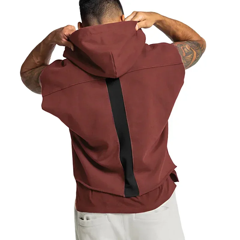 Bodybuilding Vest Men Sleeveless Hoodie Loose  Casual Versatile Gym Vest