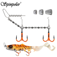 Spinpoler Flame Shallow Screw-In Swiwel Assists Stinger Rig System With Sinker Weight Double UV Treble Hook For Soft Baits Shad