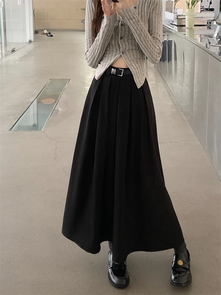 2026 New Korean Skirt Women Solid Color Versatile Mid-length Pleated Skirt Large Swing Type Skirt Female Long Skirts for Women
