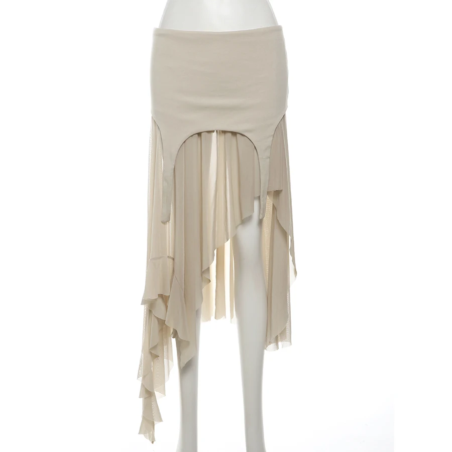 Nibber 2026 Sommer Einfarbiger Schlichter Alltagstauglicher Sexy Gerippter High-Street Trendiger Cooler Damen Laminierter Rüschenrock – Detail 12