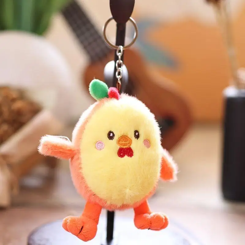 12cm Cartoon Fruit Avocado Chicken Plush Keychain Creative Stuffed Doll Keyring Student Bag Pendant Backpack Hanging Decor Gifts