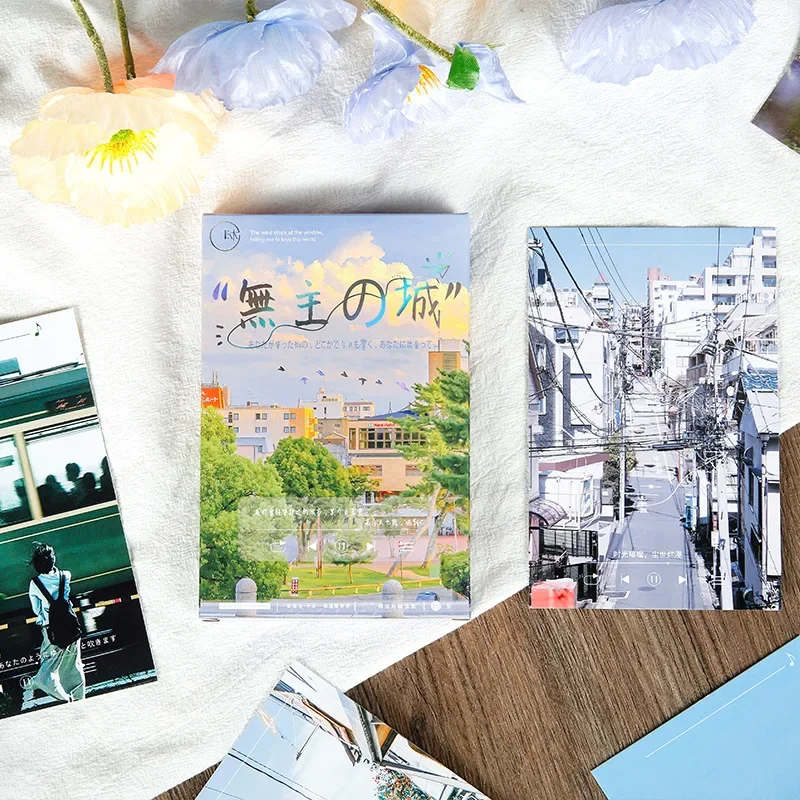 

30pcs/case Silver Bronzing Postcard Fresh INS Japan Landscape Blessing Cards City Without Owner Letter Card