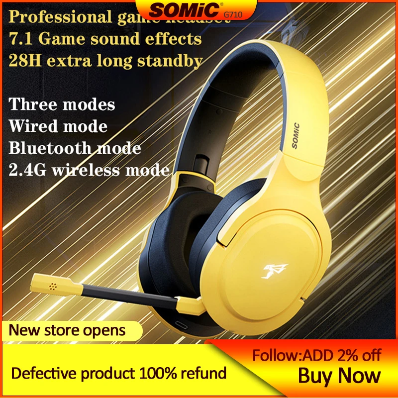 SOMIC G710 2.4G Wireless Bluetooth Integrat Professional Game Headphones ENC Noise Reduction HD Mic PC MAC Mobile Phone Headset