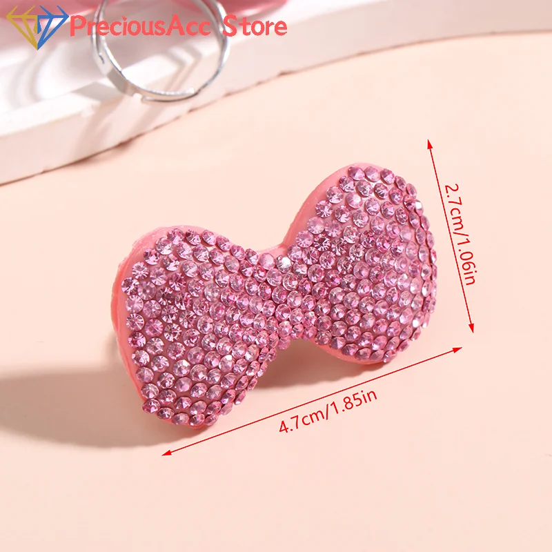 Y2K الحلو لامعة الوردي القوس حلقة مفتوحة للفتيات النساء موضة حجر الراين خواتم الاصبع العصرية بيان مجوهرات هدايا #6