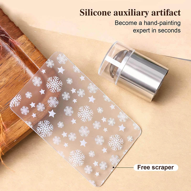 Estampador de uñas de silicona de gelatina con raspador, plantillas de uñas transparentes, sello para estampado de esmalte, herramientas de manicura