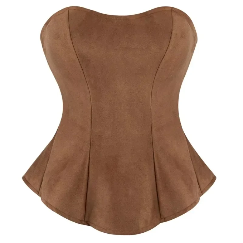 

Women Corset Top Solid Pleated Zipper Bustier Vintage Backless Straples Sexy Lingerie Korsett Plus Size