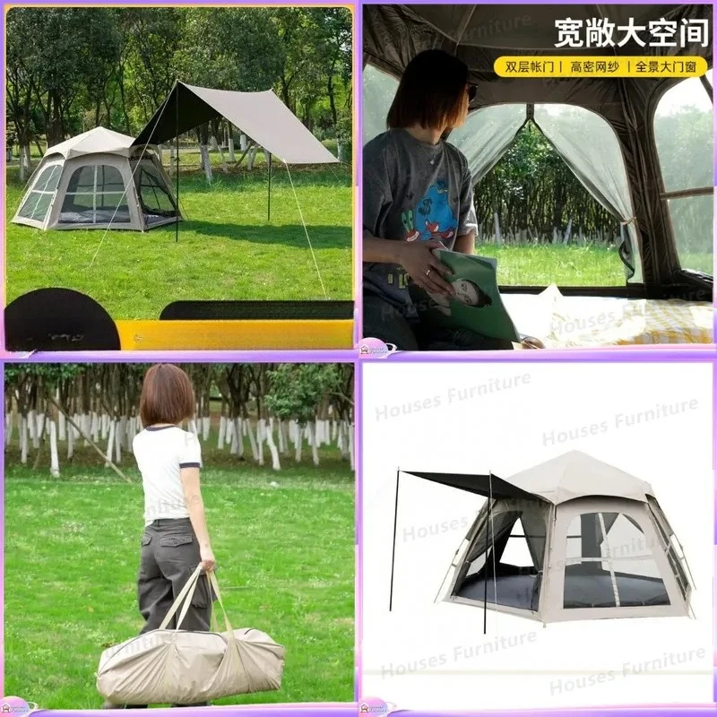 For Automatic Folding Camping Tent 2 in 1 with Canopy Hexagonal Vinyl Outdoor Shelter Portable Instant Pop Up Tent for Car