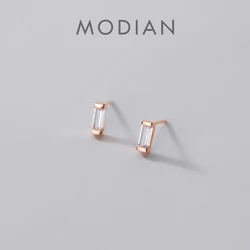 Modian Simple Fashion Mini Square Zircon Real 100% 925 Sterling Silver Anti-Allergy Stud Earring for Women Fine Jewelry Brincos