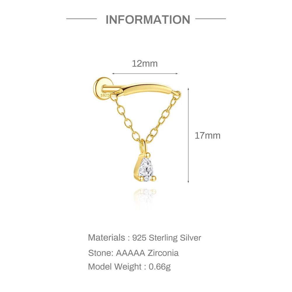 AIDE 925 Sterling Silber Geometrische Glatte Ketten-Quasten-Ohrringe für Damen, Knorpel-Spiral-Piercing, flache Rückseite, zum Schlafen tragbar – Detail 31