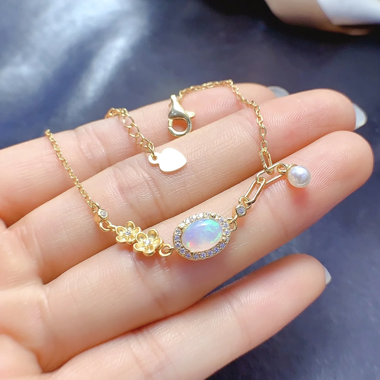 

Fashion 5*7mm Natural Opal/Rose Quartz Bracelet Real S925 Sterling Silver Certificate Fine Charm Weddings Jewelry for Women FS