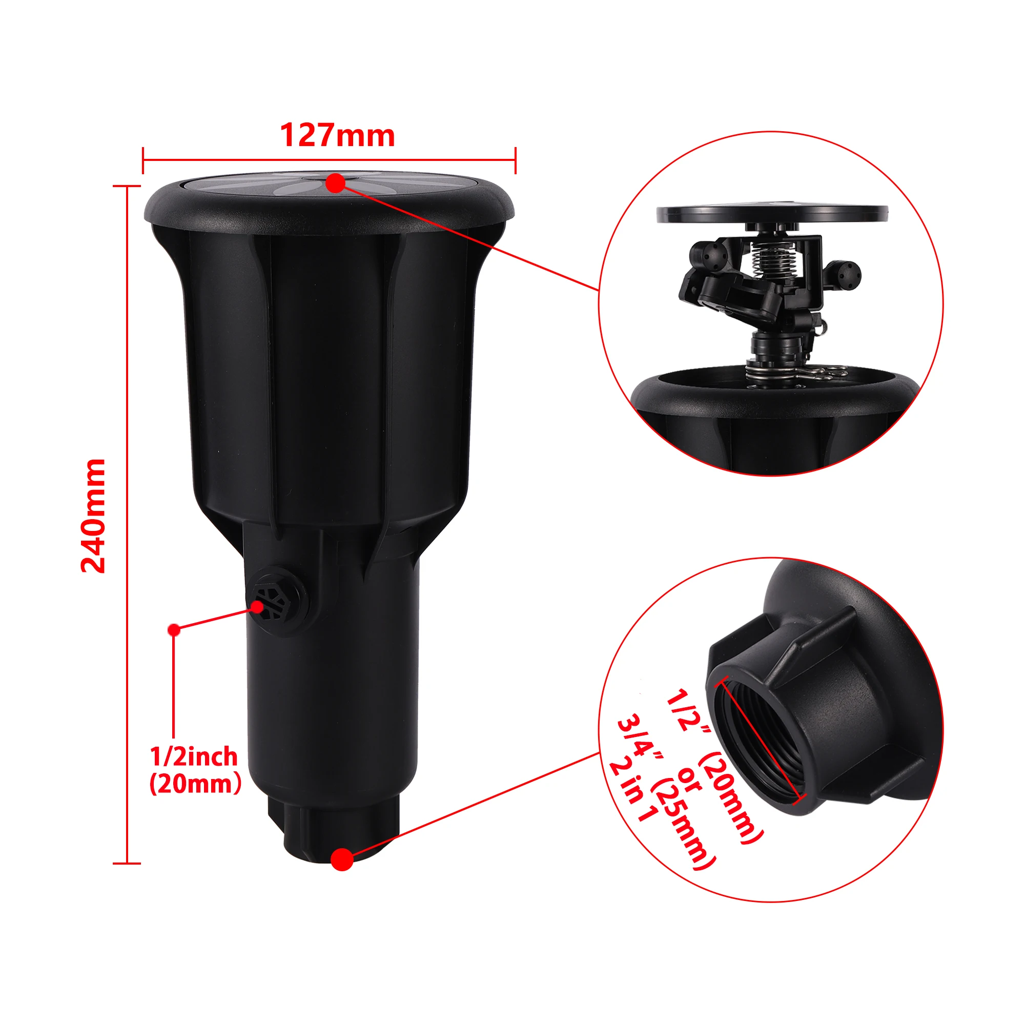 1/2" 3/4" Pulse Pop-Up Impact Sprinklerkopf, verstellbarer Rocker, rotierender vergrabener Sprinkler, flache Ackerland-Automatikbewässerung – Detail 6