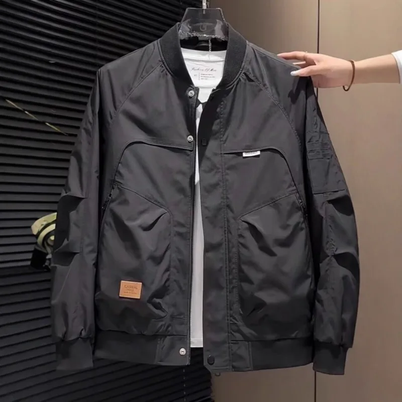 UNITIM Frühling Herbst Herren Modische Lässige Arbeitsjacke Einfarbige Outdoor Winddichte Baseball-Jacke Lockere Herren-Oberbekleidung