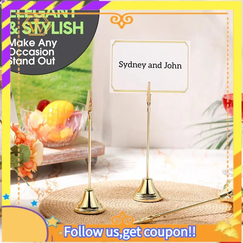 A01K-12Pcs Table Number Holders 9 Inch Place Card Holder With Alligator Clip Metal Table Card Holders Table Number Stands
