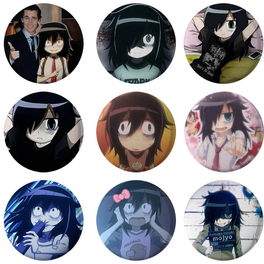 58mm New Anime Watamote Tomoko Kuroki Backrooms Button Pin Badge Anime Dakimakura Brooch Bag Accessories Decor Friends Gifts