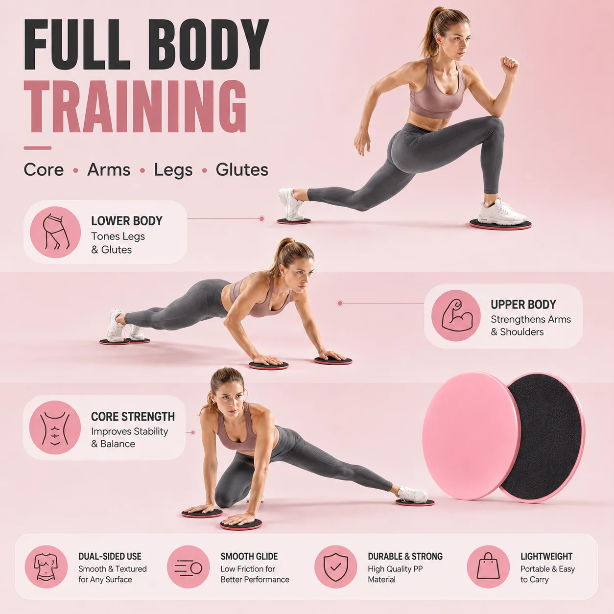2er-Set Yoga-Gleitscheiben, doppelseitige Fitness-Gleiter, PP-Kern-Trainingsplatten für Heimtraining, Bodenübungen, Balance-Pad – Detail 4