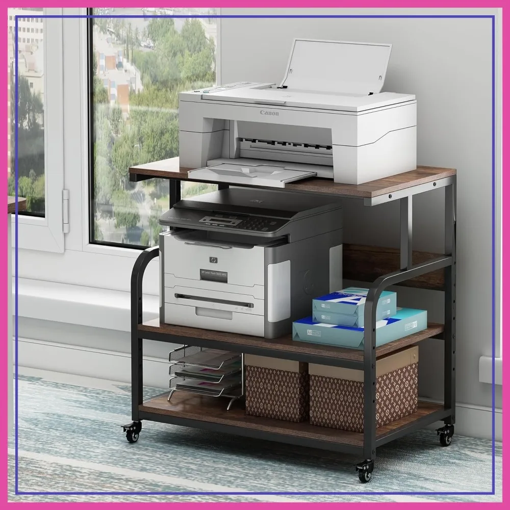 

Extra Large 32.3" Printer Stand with Adjustable Shelf, 3 Tier Rolling Cart for Home Office