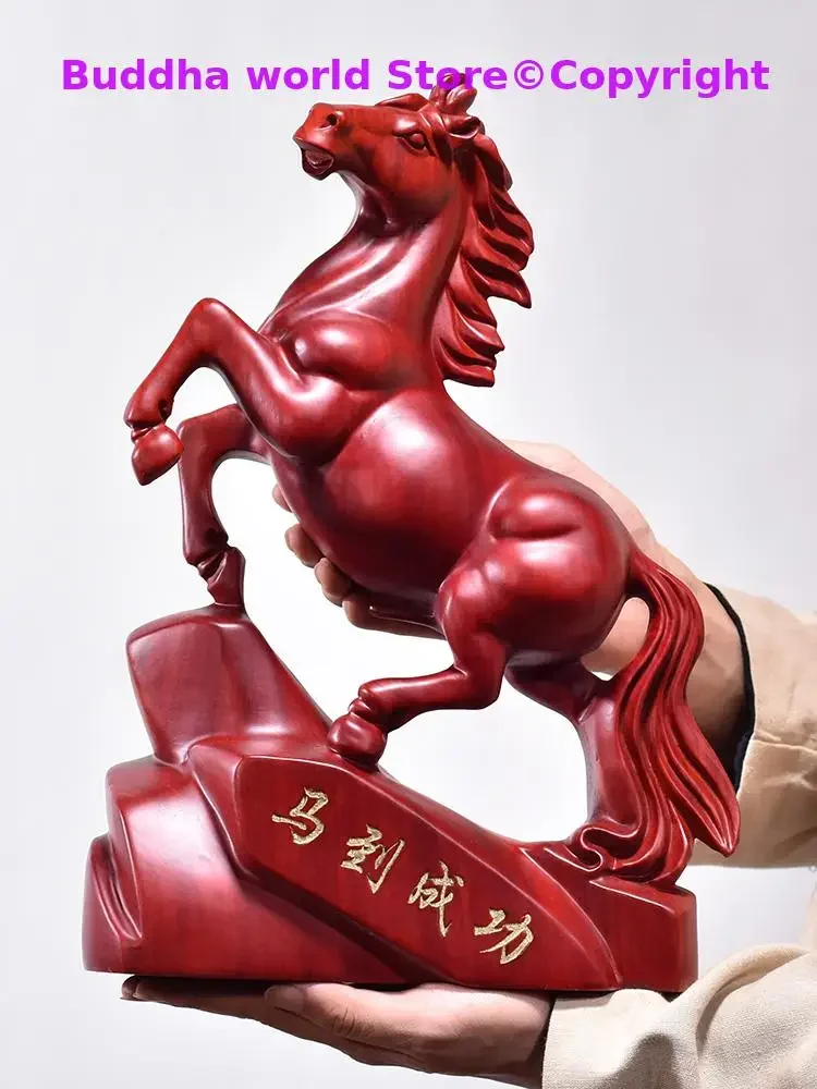 38CM Large-GOOD HOME office Spiritual efficacious Mascot # Success horse Handmade Red sandalwood carving FENG SHUI statue