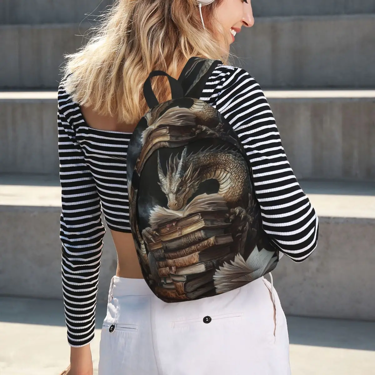 Book And Sleeping Dragon Backpack Hot Sale Daypack Large Capacity Boys Girls BookBag School Bag Shoulder Bags for Men Women