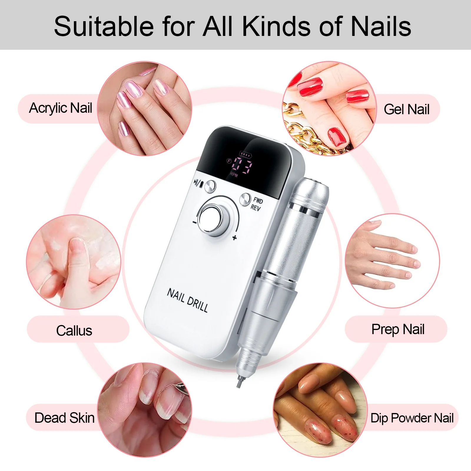 45000RPM Professional Electric Nail Drill Machine for Nails Gel Polish Rechargeable Portable Nail File Manicure Polishing Tool