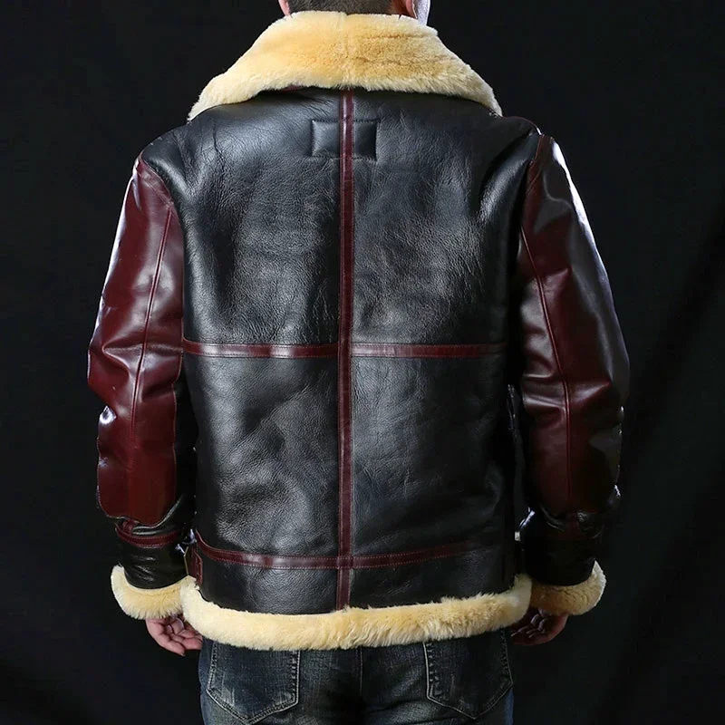 B31901 Asian Size Quality Warm Thick Heavy Genuine Sheep Leather Mens Winter Shearling Fur B3 Jacket