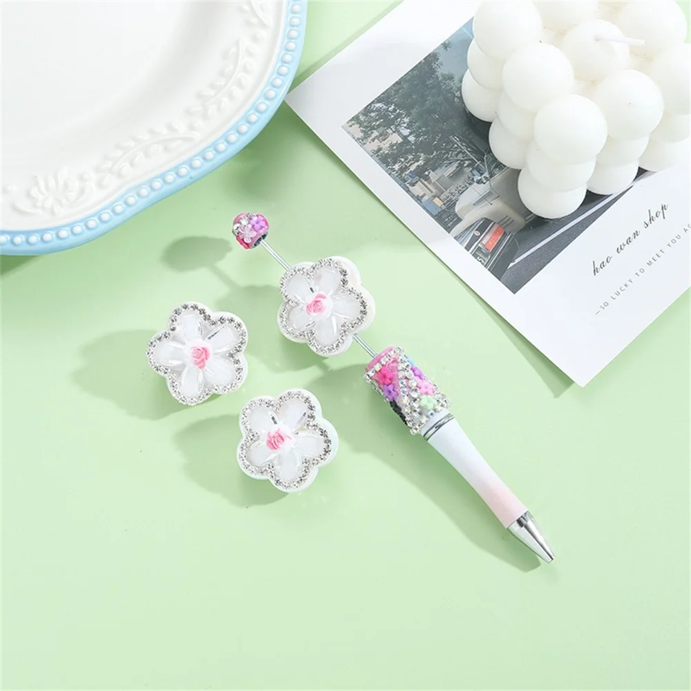 WH Beautiful Blue Beading Material Flowers New Handmade Loose Bead Ballpoint Pen Mobile Phone Chain Beading Pen Material