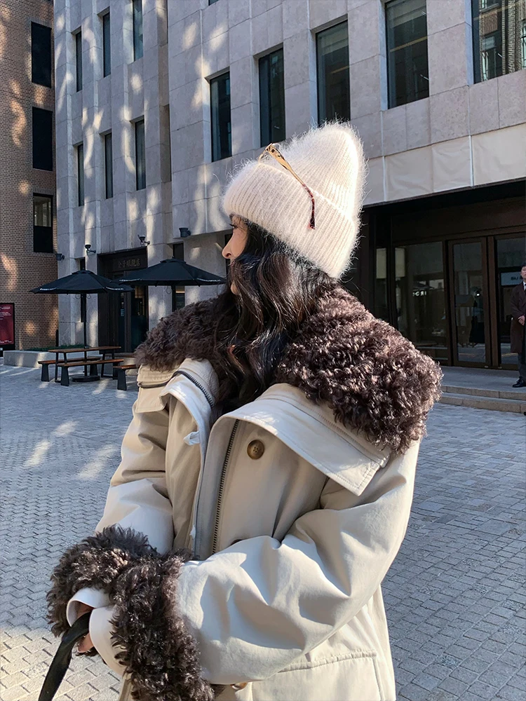 

Linyner Thiened внутреннее теплое пальто с мехом ягненка, женское зимнее пальто с застежкой на талии Jaet, экологически чистая длинная све средней длины на молнии