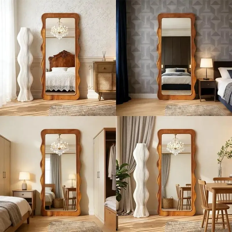 Large Retro Luxury Full Body Floor Mirror with Frame Standing Decorative Wall Mirror for Living Room Dressing