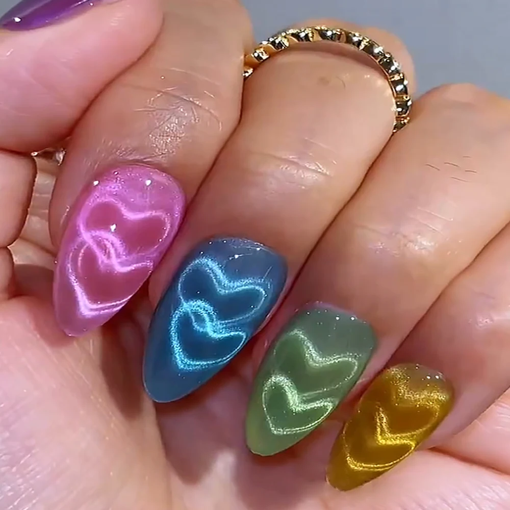 3 stks dubbellaags hartvormige Cat Eye nagellak set witte spiegel Cat Eye lijm + Y-vormige stok + ronde magneet staaf manicure gereedschap