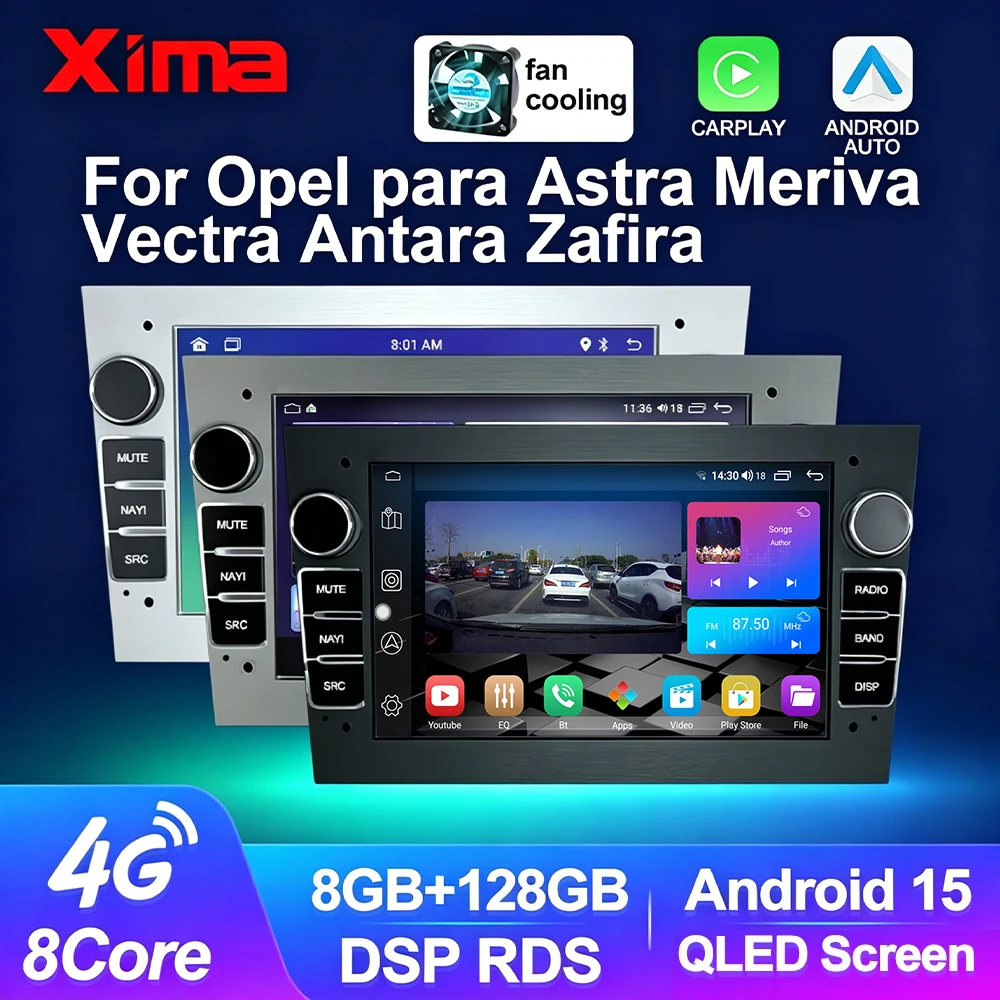 Radio de Auto XIMA 2Din de 7 Pulgadas con Android Auto y CarPlay para Opel Astra H G J Zafira B Corsa D C Antara Vectra Vivaro RDS GPS Android 15