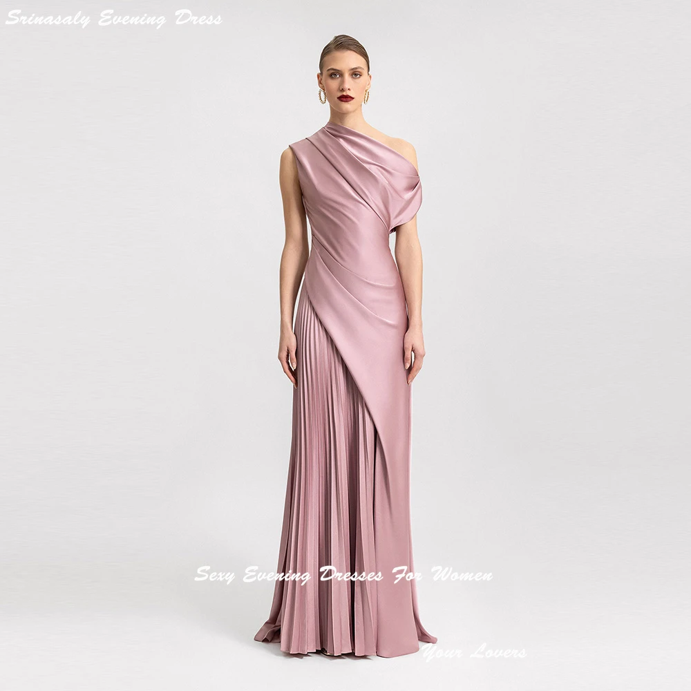 

One-Shoulder Satin فساتين سهرة Mermaid Evening Dresses Customized Pleated Cocktail Party Gowns Empire Waist Prom Gowns