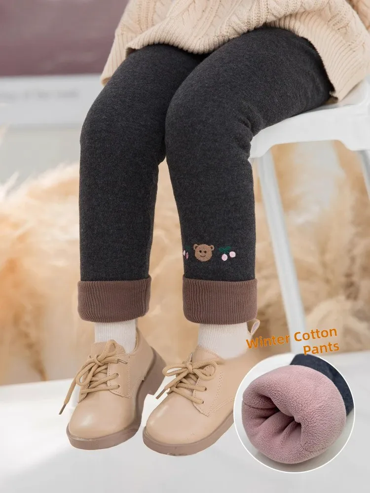 

Шелковые хлопковые штаны для девочек, зимние ботинки с подкладкой Thiened Fce, корейские прямые брюки для малышей и малышей