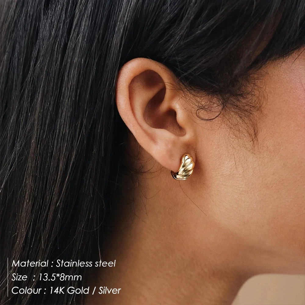 EMANCO Gold Color Small Stainless Steel Hoop Earrings for Women Croissant Dôme Hoops Simple EarRings Vintage Geometry