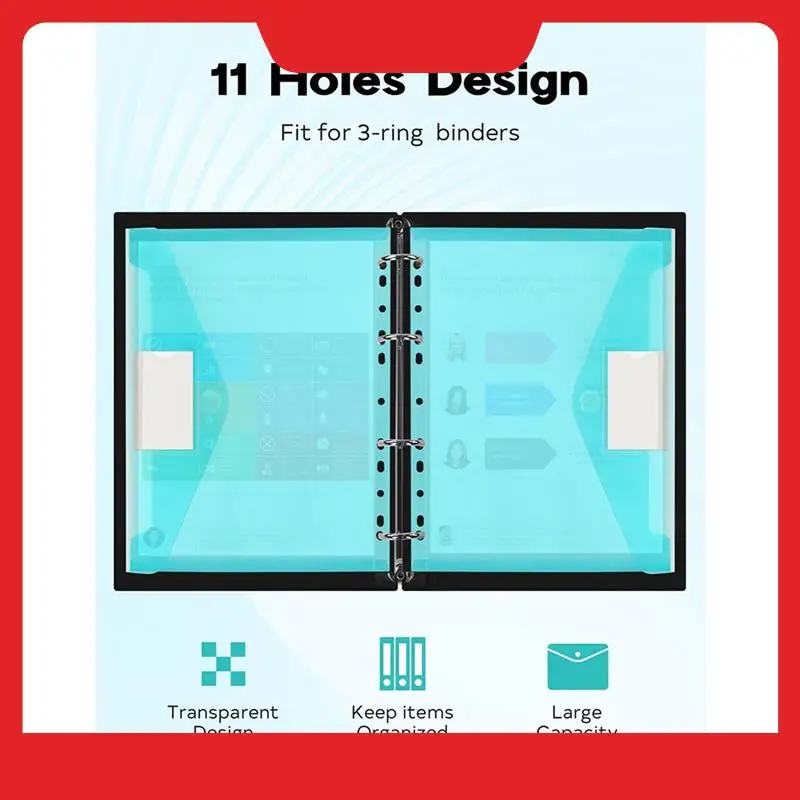 File Folders 10 Pack, 3 Ring Binder Pocket Organizer, 11 Ring Plastic Envelopes, Clear Folder For Documents With Label