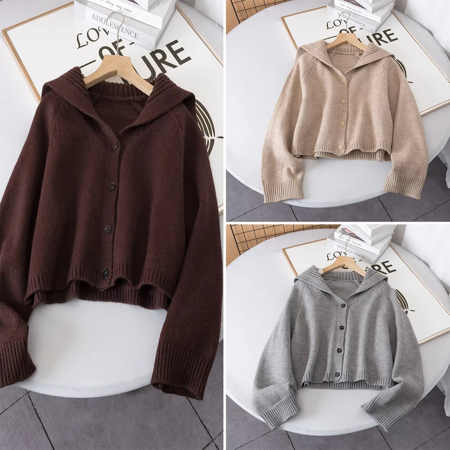 

Faionable Knitted Sailor Collar Open Cardigan Women's Sle Personali Classy Winter 2025 New Arrival Long Sve Color