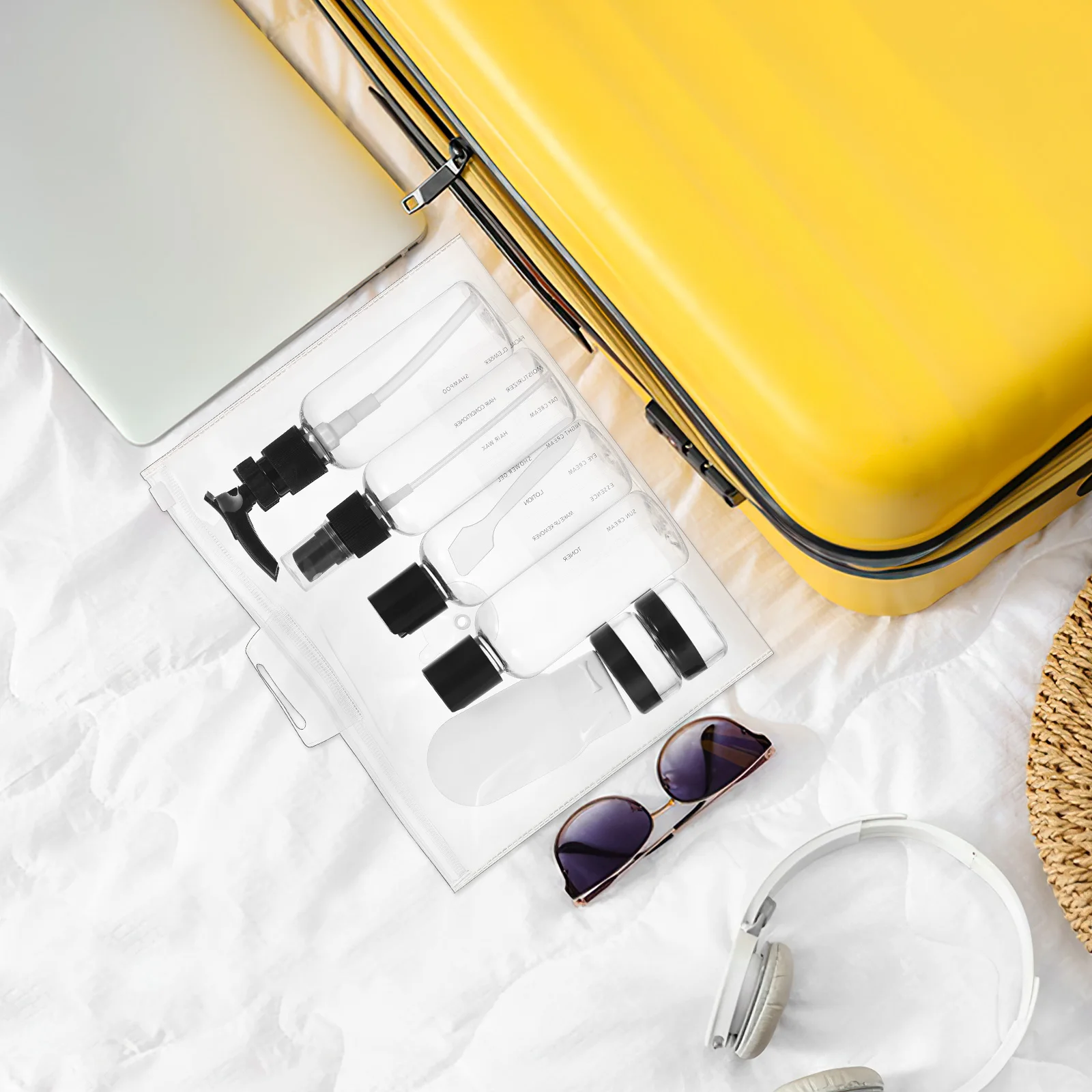 

1 set 1 Set Travel Bottles Leak-Proof Toiletry Bottles With Labels Storage Bag Dispenser Bottle Empty Travel Containers For