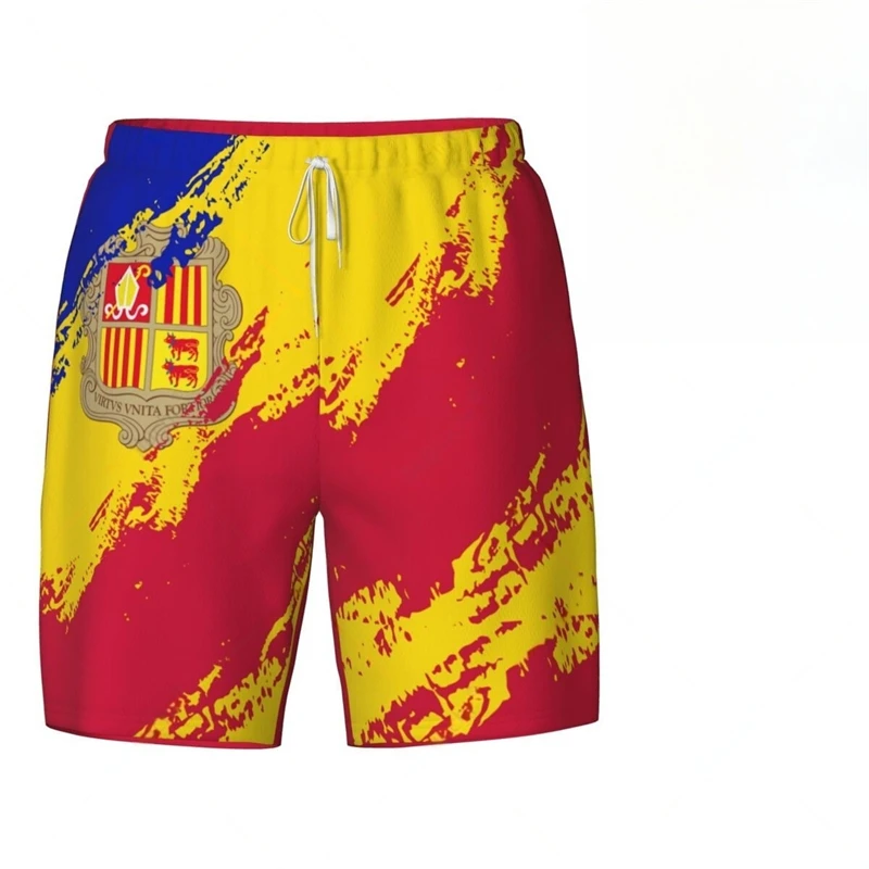 

Fashion Andorra Flag Beach Shorts Summer Casual Men Women 3D National Emblem Printed Short Pants Loose Quick Dry Swim Trunks