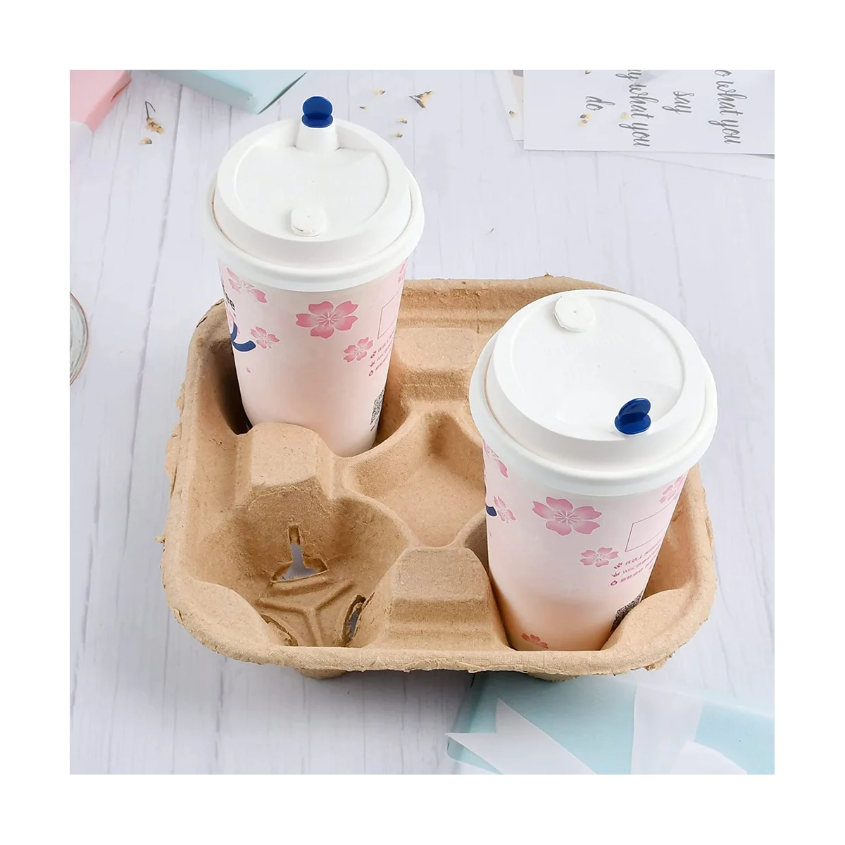 Portabebos de 4 tazas, 25 uds., nuevos y mejorados, biodegradables, de primera calidad, a granel, para restaurantes-A23I