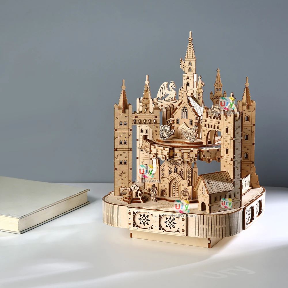 DIY 3D Wooden Musical Carousel Train Castle Model Kit 6